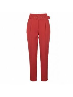 One n More Red Pleated Belted Pants Medium | Full-Length Work & Chic Style